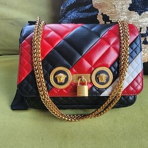 Rare Versace Quilted Leather & Metal Chain Bag (Cheaper On Depop)